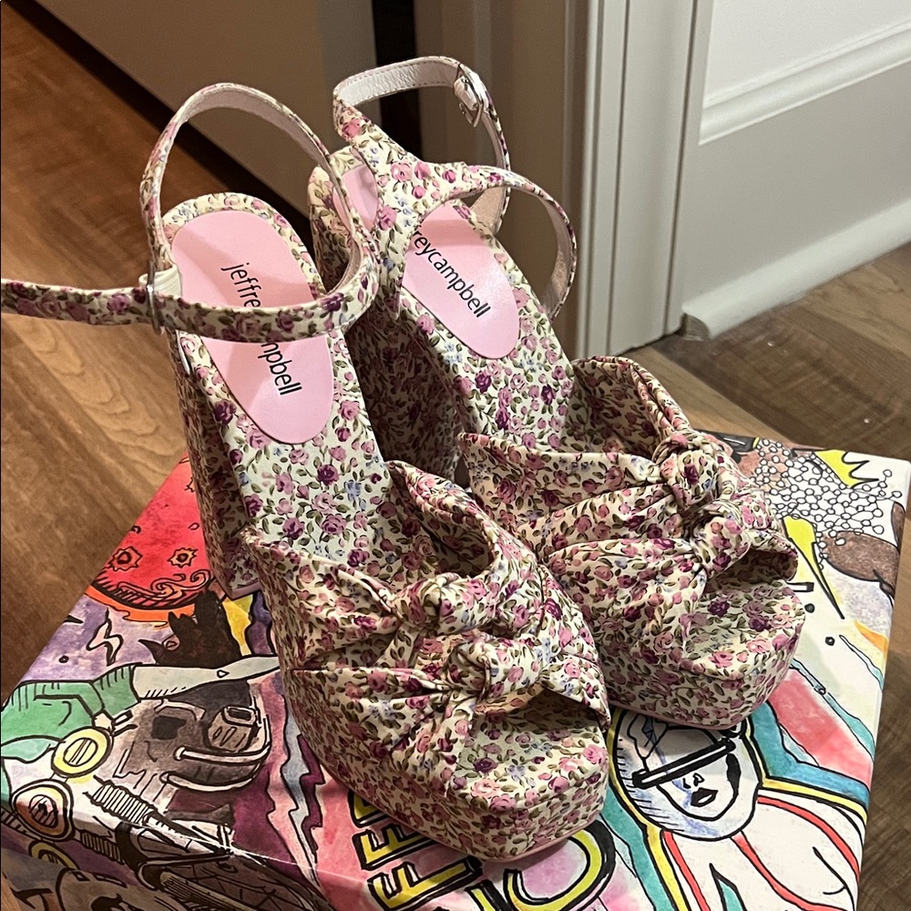 Jeffrey Campbell Pink and Cream Floral Platforms